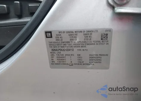 2012 Chevrolet Equinox 2Lt from USA, damaged, VIN 2GNALPEK2C1224112